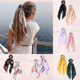 Popxstar New Fashion Print Bow Scrunchies Hair Ribbon For Women Elastic Hair Band Girls Horsetail Hair Ties Hair Accessories