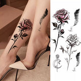 Popxstar Women's Fashion Flower Temporary Tattoos Sticker Fake Rose Feather TatooS Decal Waterproof Body Art Legs Arm Tatoos For Women