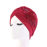 Popxstar New Flower Decoration Turban Solid Color For Women Fashion Hair Wear Head Wrap Ladies Headwear Cancer Hats India Cap Bandana