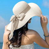 Popxstar Summer Women Straw Hat Bowknot Wide Brim Floppy Panama Hats Female Lady Outdoor Foldable Beach Sun Cap
