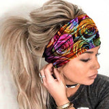 Popxstar Boho Stretch Headwrap Women Rose Flower Print Headband Elastic Head Wrap Hair Band Bandana Headband Wide Scarf Turban