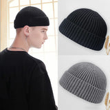 Popxstar Thick Knit Hat, Black Beanie, Couple hip-hop Hat, Women's Beanie, Knitted Hat, Trendy Melon Leather Hat, Warm Hat Cap