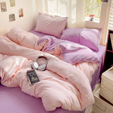 Popxstar Solid Bed Linen Cotton Bedding Set 4pcs with Sheet Duvet Cover Pillowcases Single Couple Bedsheet Single Couple Twin Size