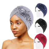 Popxstar New Flower Decoration Turban Solid Color For Women Fashion Hair Wear Head Wrap Ladies Headwear Cancer Hats India Cap Bandana