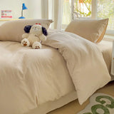 Popxstar Solid Bed Linen Cotton Bedding Set 4pcs with Sheet Duvet Cover Pillowcases Single Couple Bedsheet Single Couple Twin Size