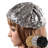 Popxstar Women Fashion Sequin Beret Hats Ladies Magical Color Changing Stage Performance Cap Girl Glitter Hat