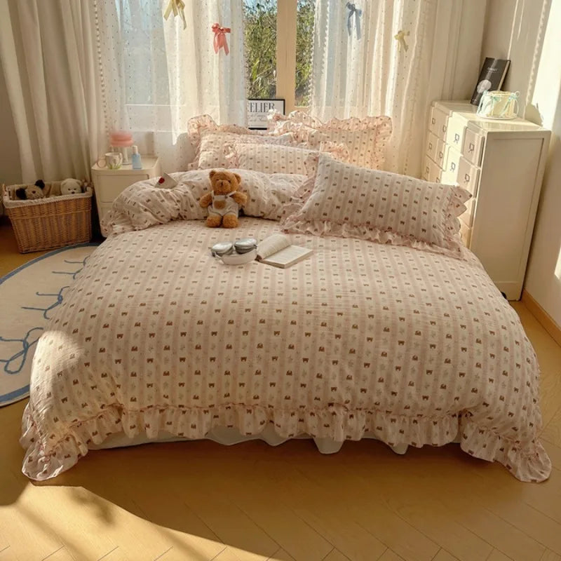 Popxstar 4Pcs Spring Vibrant Flowers 100% Cotton France Princess Style Bedding Set Single Twin Queen Duvet Cover Bed Sheet Pillowcases