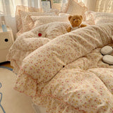 Popxstar 4Pcs Spring Vibrant Flowers 100% Cotton France Princess Style Bedding Set Single Twin Queen Duvet Cover Bed Sheet Pillowcases