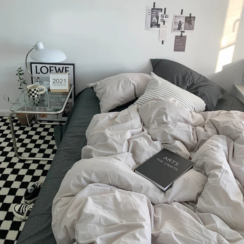 Popxstar Solid Pink Fashion Style Bedding Set Twin Full Queen Size Duvet Cover Set Adults Kids Simple Korean Bed Flat Sheet Pillowcases