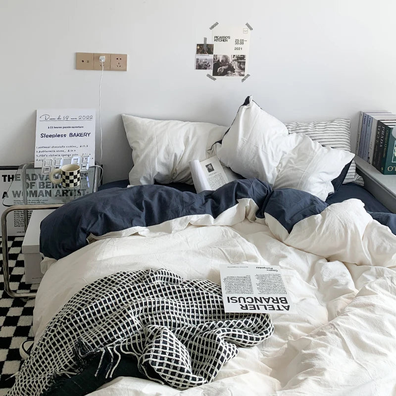 Popxstar Solid Pink Fashion Style Bedding Set Twin Full Queen Size Duvet Cover Set Adults Kids Simple Korean Bed Flat Sheet Pillowcases