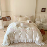 Popxstar 4Pcs Queen Size Flowers Embroidery Bedding Set Duvet Cover Bed Sheet Pillowcases