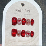 Popxstar 10Pcs Red Cat Eye Handmade Press on Nails Flower Fake Nails Wearable Stick-on Nails Full Cover False Nail Uñas Postizas 네일팁