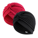 Popxstar 2pcs/lot Stretch Turbans Head Beanie Cover Twisted Pleated Headwrap Assorted Colors Hair Cover Beanie Hats for Women Girls
