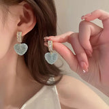 Popxstar New Style Trendy Lovely Pink Candy Colours Heart Dangle Earrings For Women Fashion Cute Sweet Crystal Jewelry Girl Gifts