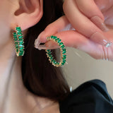 Popxstar Emerald Green Zircon Hoop Earrings For Women Big Round Earrings Bridal Wedding Party Jewelry Gift Girlfriend Wife Birthday