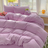 Popxstar Solid Bed Linen Cotton Bedding Set 4pcs with Sheet Duvet Cover Pillowcases Single Couple Bedsheet Single Couple Twin Size