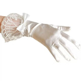 Popxstar Wedding Date White Satin Lace Short Gloves Ladies Bride Accessories