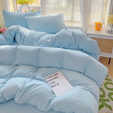 Popxstar Solid Bed Linen Cotton Bedding Set 4pcs with Sheet Duvet Cover Pillowcases Single Couple Bedsheet Single Couple Twin Size