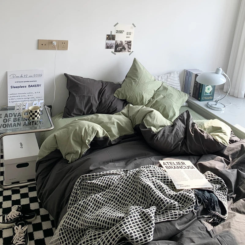 Popxstar Solid Pink Fashion Style Bedding Set Twin Full Queen Size Duvet Cover Set Adults Kids Simple Korean Bed Flat Sheet Pillowcases