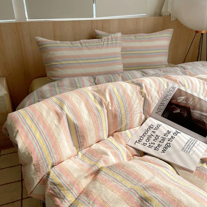 Popxstar Nordic sling Cotton Pink Stripes Duvet Cover 150x200 Size Girl's Room housse Skin friendly Breathable Comforter Sets