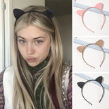 Popxstar Girl Frosted Cat Ears Headband Bangs Fixed Hair Bands Plastic Hair Hoop Solid Color Makeup Headbands Women Hair Accessories