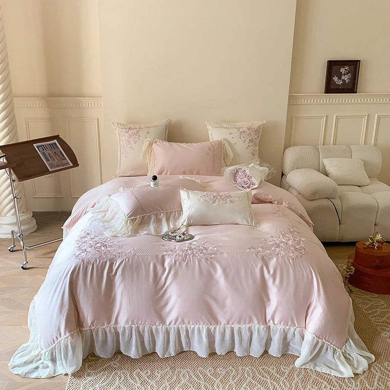 Popxstar 4Pcs Queen Size Flowers Embroidery Bedding Set Duvet Cover Bed Sheet Pillowcases