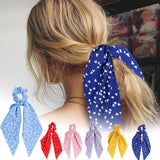 Popxstar Top Sale Hair Bands Women Girls Elastic Bow Long Ribbon Ponytail Scarf Hair Tie peach heart Scrunchies Cute Hair Accessories