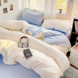Popxstar Solid Bed Linen Cotton Bedding Set 4pcs with Sheet Duvet Cover Pillowcases Single Couple Bedsheet Single Couple Twin Size