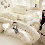 Popxstar Solid Bed Linen Cotton Bedding Set 4pcs with Sheet Duvet Cover Pillowcases Single Couple Bedsheet Single Couple Twin Size