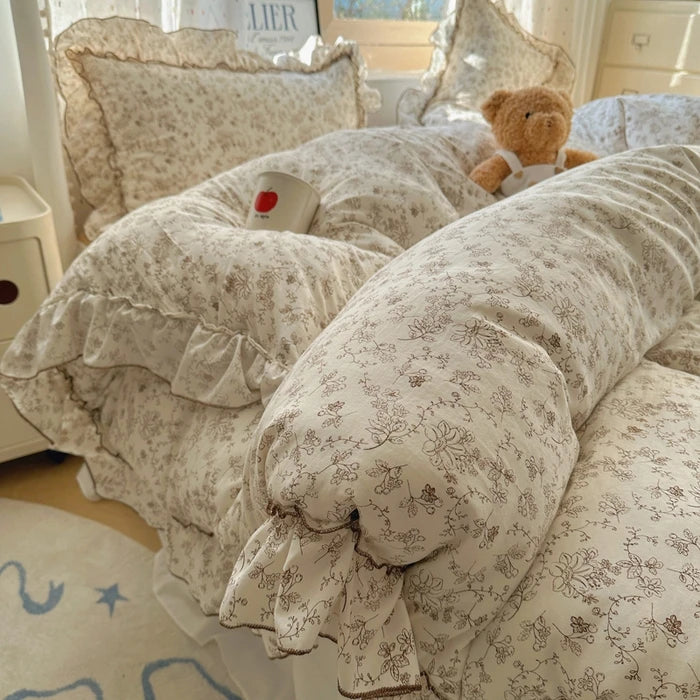 Popxstar 4Pcs Spring Vibrant Flowers 100% Cotton France Princess Style Bedding Set Single Twin Queen Duvet Cover Bed Sheet Pillowcases