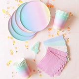 Popxstar Rainbow Tableware Set  for Birthday Party Decorations Rainbow Tableware Paper Plates Cups Napkins Tablecloth Dinner Disposable