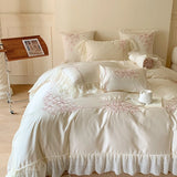 Popxstar 4Pcs Queen Size Flowers Embroidery Bedding Set Duvet Cover Bed Sheet Pillowcases