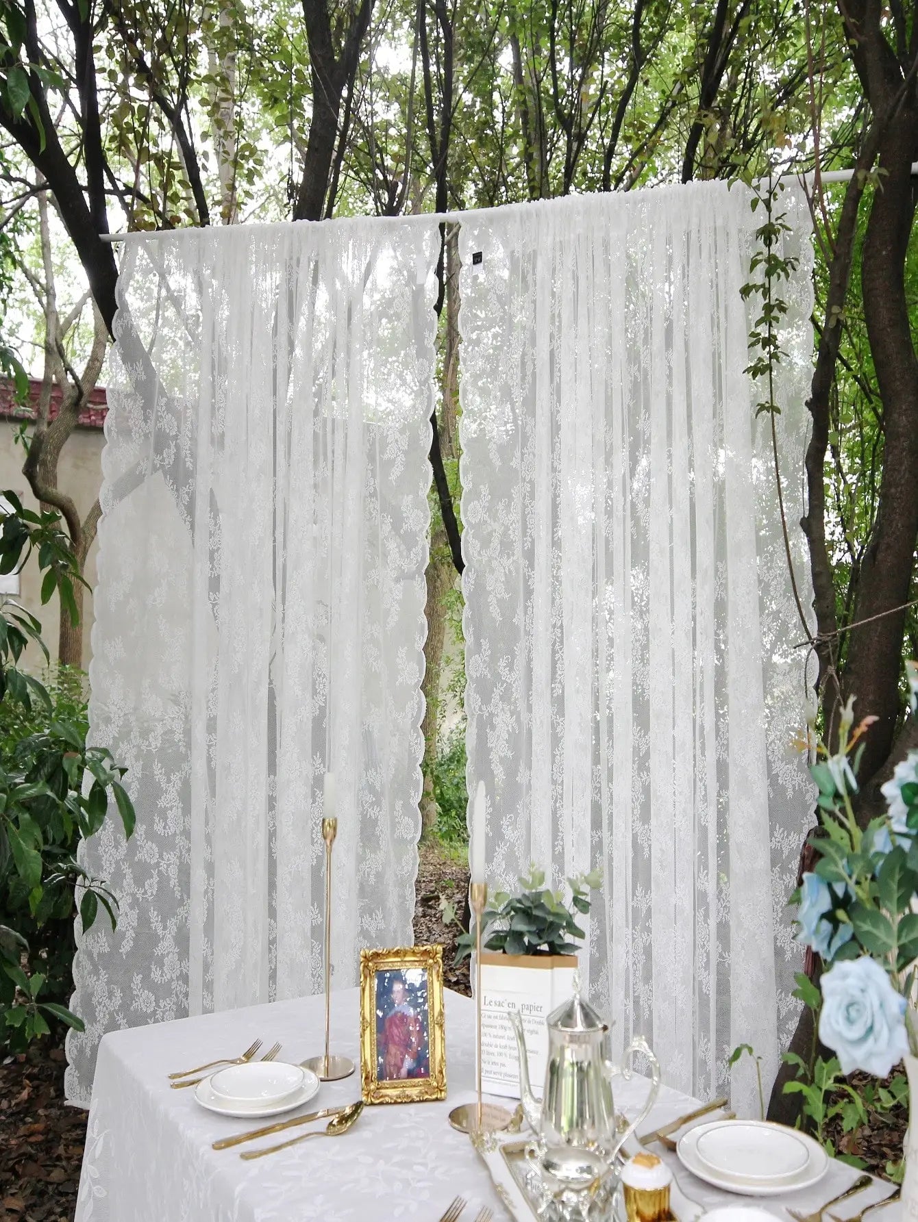 Popxstar Floral Lace Sheer Rod Pocket Curtain Panel