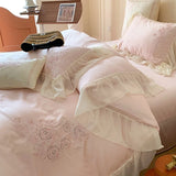 Popxstar 4Pcs Queen Size Flowers Embroidery Bedding Set Duvet Cover Bed Sheet Pillowcases