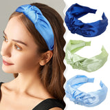 Popxstar Korean Women Knotting Blue Headband Girls Solid Color Non-slip Hairband Head Hoop Ladies Fashion Washing Face Hair Accessories