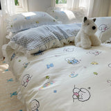 Popxstar Blue Floral Ruffle Duvet Cover Set Queen Flower Leaf Comforter Covers 4Pcs Soft Luxury Pastoral Garden Washed Cotton Bedding Set