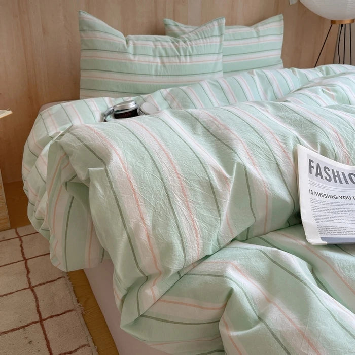 Popxstar Nordic sling Cotton Pink Stripes Duvet Cover 150x200 Size Girl's Room housse Skin friendly Breathable Comforter Sets