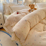Popxstar 4Pcs Spring Vibrant Flowers 100% Cotton France Princess Style Bedding Set Single Twin Queen Duvet Cover Bed Sheet Pillowcases