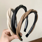 Popxstar New Pu Leather Braided Headband Coffee Beige Black Twisted Hairband Women Girls Simple Hair Band Women Hair Accessories