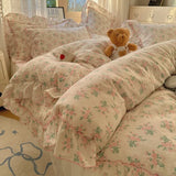 Popxstar 4Pcs Spring Vibrant Flowers 100% Cotton France Princess Style Bedding Set Single Twin Queen Duvet Cover Bed Sheet Pillowcases
