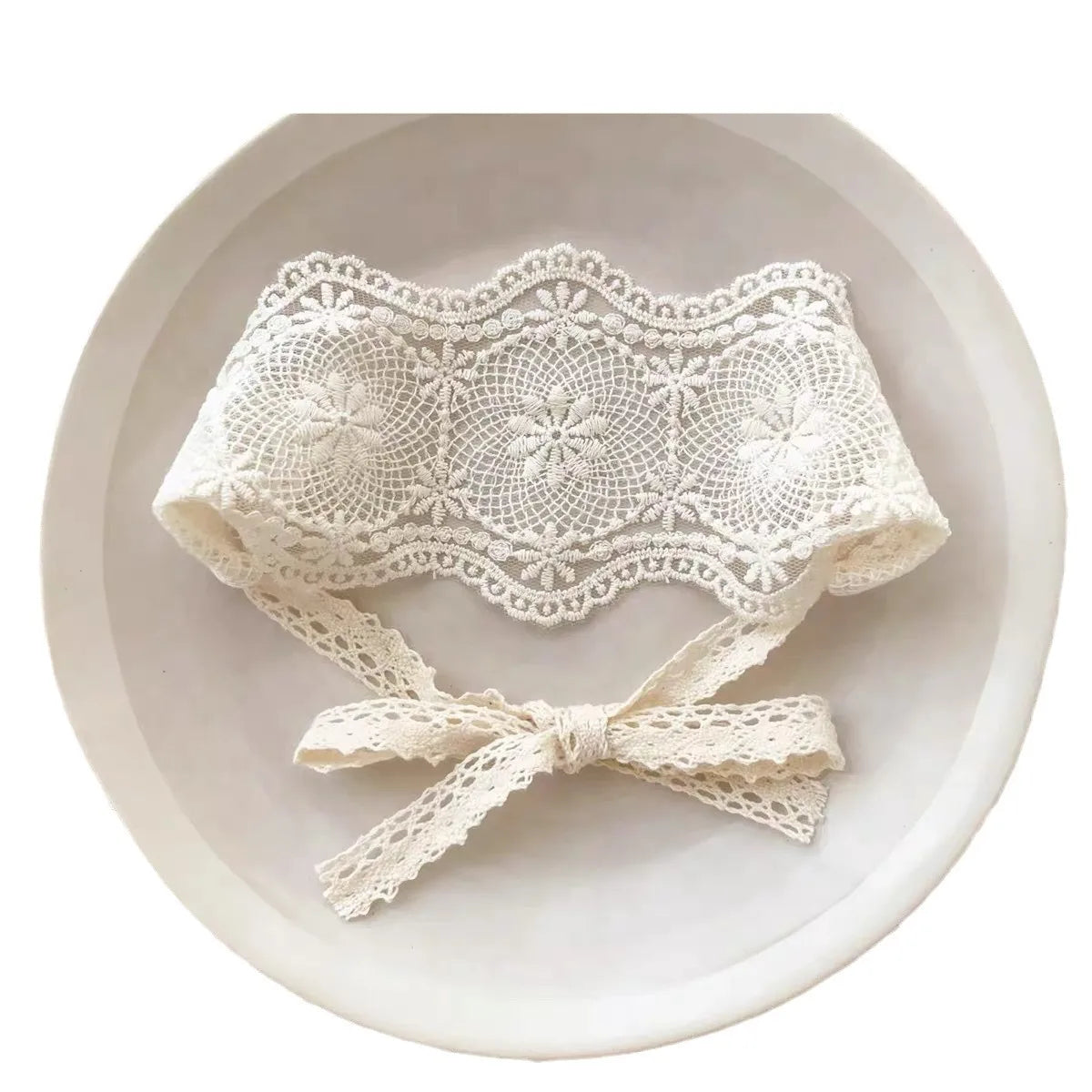 Popxstar Baby Girl Lace Headband Newborn Princess Elastic Hair Bands Retro White Flower Bow Kids Turban Hair Accessories for Girls