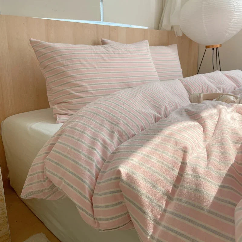 Popxstar Nordic sling Cotton Pink Stripes Duvet Cover 150x200 Size Girl's Room housse Skin friendly Breathable Comforter Sets