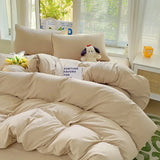 Popxstar Solid Bed Linen Cotton Bedding Set 4pcs with Sheet Duvet Cover Pillowcases Single Couple Bedsheet Single Couple Twin Size