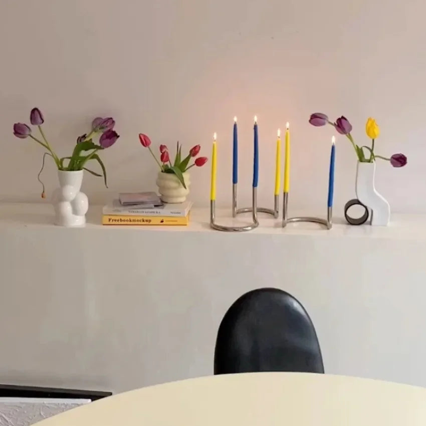 Popxstar Creative U-shaped Twin Candlestick Nordic Bauhaus Style Stainless Steel Tube Decoration Designer Home Decor Candal Holder Gifts