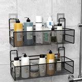Popxstar Black Wall-Mounted Bathroom Shelf Shower Shampoo Rack Kitchen Condiment Storage Basket Toilet Soap Holder Bathroom Organizer