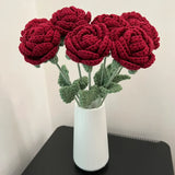 Popxstar1PC Modern Elegance Simulation Flower Home Decoration Dining Table Knitted Rose Single Bouquet Wedding Artificial Flower