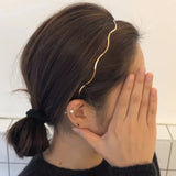 Popxstar  New Fashion Women Gold Metal Wave Bending Hairbands Geometric Thin Headbands Elegant Headdress For Daily Party