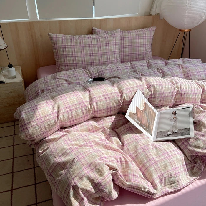 Popxstar Nordic sling Cotton Pink Stripes Duvet Cover 150x200 Size Girl's Room housse Skin friendly Breathable Comforter Sets