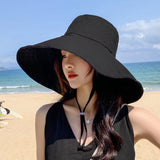 Popxstar Japan and South Korea Big Brim Hat Women's Spring and Summer Foldable Travel Sun Hat Sun Hat Solid Color Casual Fisherman Hat