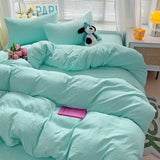 Popxstar Solid Bed Linen Cotton Bedding Set 4pcs with Sheet Duvet Cover Pillowcases Single Couple Bedsheet Single Couple Twin Size